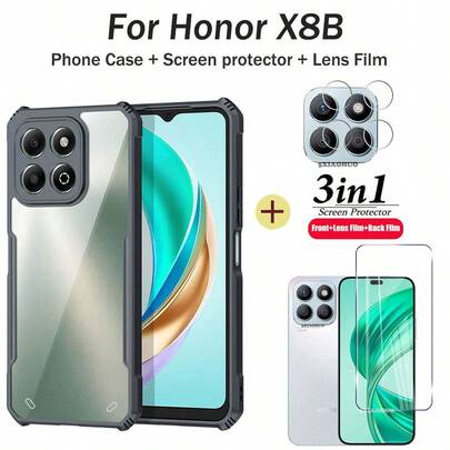 For Honor X8B Phone Case Heavy Duty Clear Acrylic Shockproof For Honor X8B Tempered Glass Screen Protector Film + Lens Film