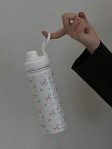 500ml Thermal Insulated Cup With Handle, Bow And Rose Print, Dual Use Sip Lid, Leakproof Lockable Lid, Stainless Steel Sports Water Bottle - Multicolor - View 10