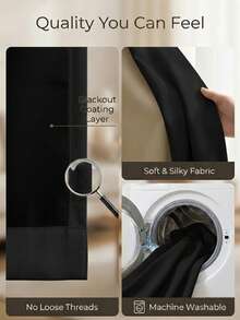 1片/2片装遮光隔热窗帘，带涂层衬里，适用于卧室、客厅、厨房、家居装饰 - 黑色 - 查看 9