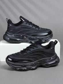 时尚休闲男鞋，经典时尚男士运动鞋系带跑步鞋，个性化男士运动鞋街头休闲鞋 - 黑色 - 查看 4