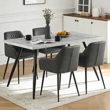 AINPECCA Dining Table With Black Metal Legs Kitchen Table (Marble Effect Top, 120 * 70cm) - Grey - View 5