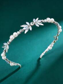 1pc Elegant Handmade Bridal Headband With Rhinestones, Women's Fine Hair Hoop For Wedding Party - Multicolor - View 5