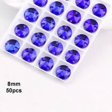 8mm, 50pcs/Pack, Flat Double-Hole Exquisite Glass Rhinestones, Round Shape, For Sewing Wedding Dresses, Handbags, Shoes Decoration, Jewelry Making Accessories - 8mm 50pcs - View 34