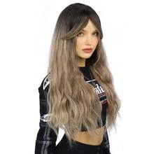 High Crown Black Tea Ombre Long Wavy Wig, Soft Loose Curls, Versatile For Daily Street Style & Music Festivals, Smooth & Low-Maintenance - Khaki - View 2