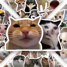 51pcs Funny Cat Stickers, Abstract Humorous Cute Animal Stickers For DIY Decoration On Notebooks, Cups And Diaries - 51pcs - View 7