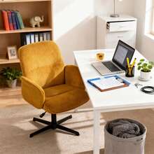 Meubles Cosy Swivel Office Chair In Corduroy, Height Adjustable, With Curved Wood Frame, Foam Padding And Metal Base For Office, Workspaces And Living Room, Yellow - Yellow - View 8