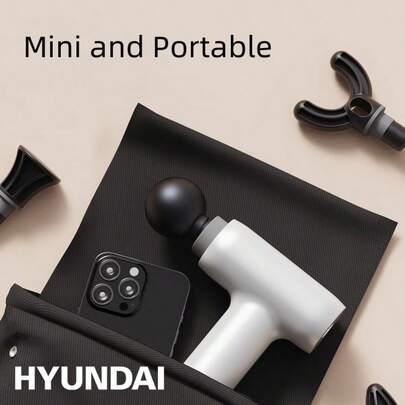 HYUNDAI Mini Massage Gun 1200mAh Portable High Frequency Multi Speed Muscle Relaxation Fitness Massager For Full Body Pain Relief Sports Recovery Deep Tissue Percussion Therapy