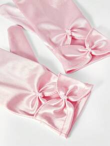 Opalesca 1 Pair Satin Bow Decor Wedding Gloves, Suitable For Valentine's Day - Baby Pink - View 4