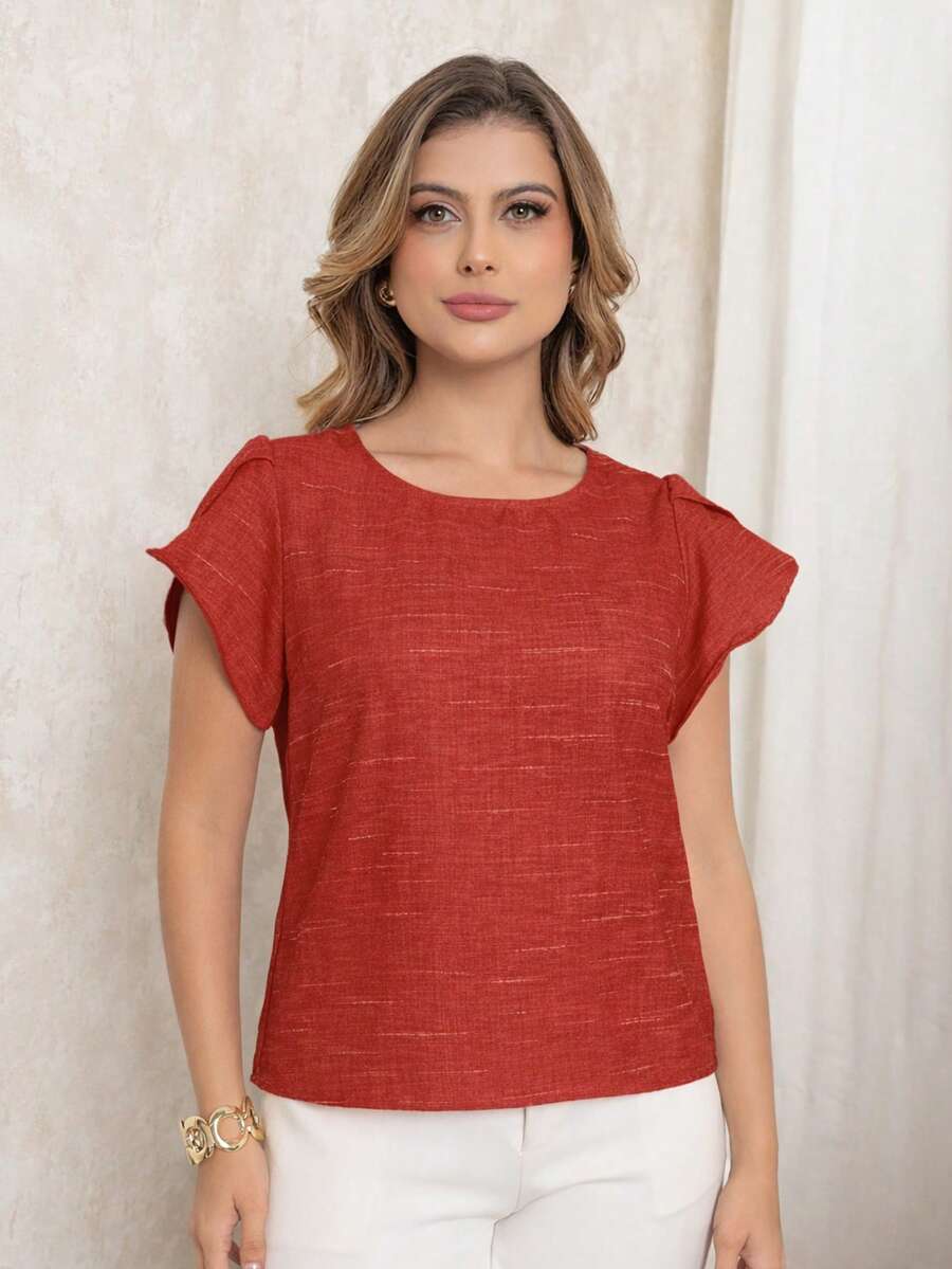 Aletheia - Women's Tulip Sleeve Blouse In Polyester And Viscose. Lightweight, Elegant And Comfortable. Loose Fit. Casual Chic. - Đỏ - Xem 1