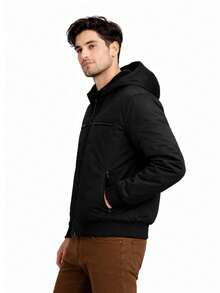 Men's Waterproof Nylon Jacket/Coat With Hood, Elastic Waistband, Fleece Lining, Stylish And Comfortable, Premium Winter 2026 - 黑色 - 查看 3