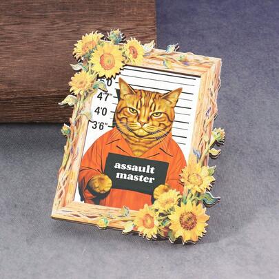 1pc Wooden Frame Refrigerator Magnet, Big Orange Cat Pattern, Suitable For Home, Office, Study Room Refrigerator Decoration - Refrigerator Magnet!