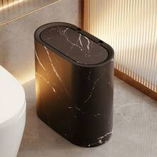 Senmeo 3.7 Gallon Dual Compartment Trash Can - Odor Resistant Lid Press To Open, Plastic With Handle Easy Clean For Bathroom Kitchen - 1 cái - Vân gỗ - Xem 7