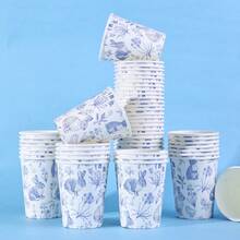 10/20/40pcs,Easter Paper Cups Party Favor Cups 9 Oz Blue White Retro Bunny Rabbit Chinoiserie Floral Disposable Drinking Cup For Spring Wedding Birthday Party Supplies,Blue Vintage Bunny & Floral Paper Cups - Chinoiserie Line Art Design - Multicolor - View 4