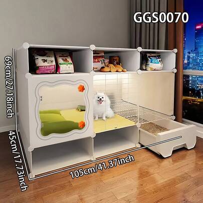 Indoor Dog House With Toilet And Storage Shelf, Assembled Small Pet Cage Suitable For Small Dogs, Puppies, Kittens, Mini Rabbits