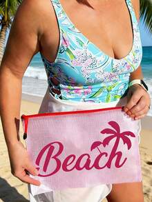 A4 Size Transparent PVC Makeup Bag With "Beach" Pattern, Waterproof Portable Cosmetic Pouch, File Folder, Large Capacity Clear Makeup Case With Nylon Zipper, Bathroom Storage Bag, Jewelry Organizer, Lip Gloss And Cosmetics Holder, Travel Essentials, Dorm Supplies, Ideal For Beach, Diving, Travel, Vacation And Daily Use - Multicolor - View 7