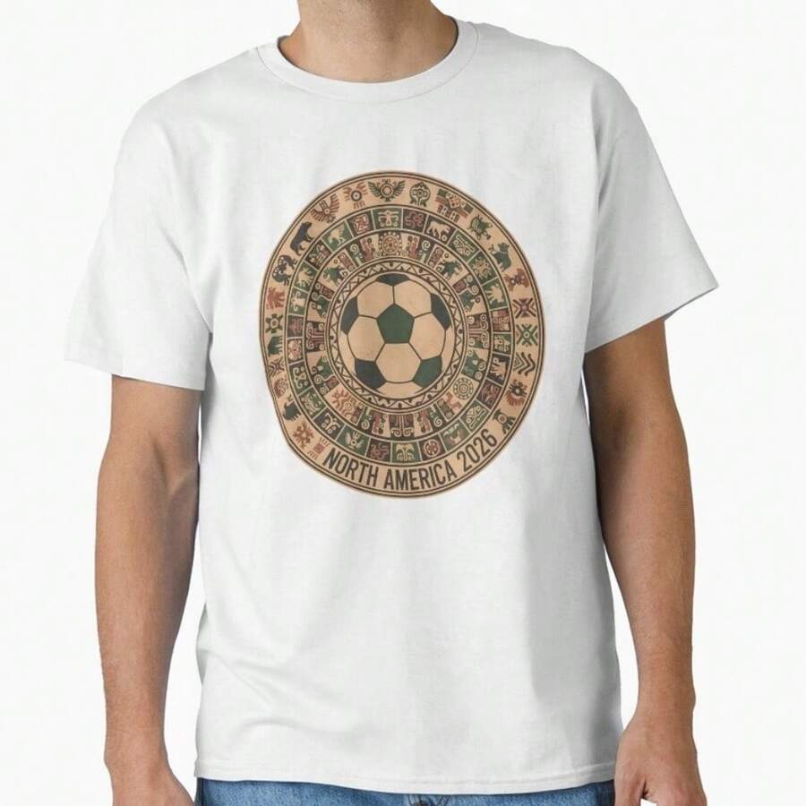 Ancient North America 2026 Soccer T-Shirt - Hieroglyphic World Cup Tee - Indigenous Cultural Football Design Classic T-Shirt - 白色 - 查看 1