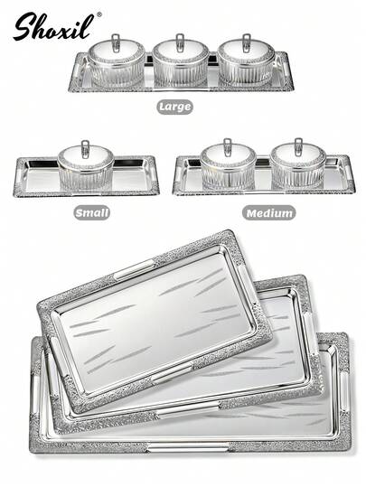 shoxil 1pc Iron Gold Long Tray, Serving Tray, Storage Tray, Vegetable Tray, Middle Eastern Style Tray, Available In 3 Sizes, Suitable For Home, Restaurant, Dining, Can Also Be Used During Ramadan