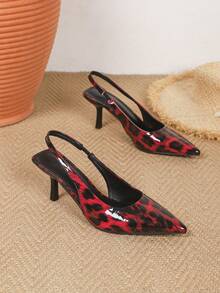 2026新款法式尖头豹纹低帮性感高跟凉鞋，女士款 - 酒紅色 - 查看 14