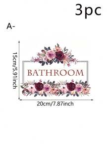 1/2/3 pièces Autocollants de porte de salle de bain à fleurs aquarelle, faciles à décoller et à coller. Décalcomanies de fleurs de rose, convenant pour les murs de salle de bain, autocollants de porte imperméables en PVC, décoration de vanité - Lettres florales - Voir 12
