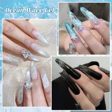 Mtssii 7毫升绽放海洋波浪凝胶指甲油 乳白色 蓝色 黑色 泡泡美甲 DIY美甲 花漾凝胶 半永久可卸大理石纹凝胶指甲油 美甲用品 - 彩色 - 查看 4