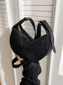 New Fashion Women's Solid Color Minimalist Shoulder Bag, PU Leather, Suitable For Dates, Shopping, Versatile And Exquisite - Black - View 6