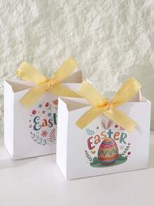 6个复活节纸质礼盒，带丝带，复活节兔子和彩蛋图案，可作礼品包装盒、糖果盒、零食盒、复活节礼品包装用品、复活节派对装饰、春季节日装饰、复活节装饰品、家居桌面装饰、复活节派对回礼、复活节派对糖果袋、复活节礼物 - 6款彩蛋盒 - 查看 9