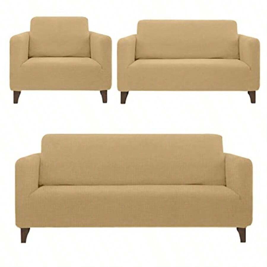 sofás y sofásMelocotton Juego de Protector Cubre Sala Elástico Strech Fit. eva tu Sala sin gastar más. Juego Completo: Incluye Protectores de Sofá de 1 2 y 3 plazas. Ideal para Mascotas Couch Cover. - Beis - Ver 1