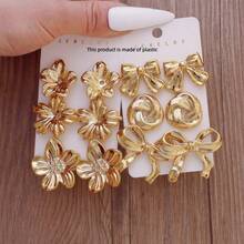 3-6 Pairs Minimalist Floral Pattern Bow Earrings Set, Multiple Delicate Flower Earrings, Suitable For Daily Wear And Party Outfits, High-Quality Gift For Friends And Family - Style 1 - View 1