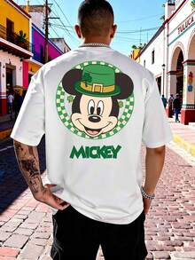 Disney Limited Edition Mickey Mouse T-Shirt For St. Patrick's Day. Casual, Loose-Fitting, Unisex Crew Neck Short-Sleeved Top. Made Of Comfortable And Soft Pure Cotton, Suitable For Holiday Outings, Parties, And Commuting. - 白色 - 查看 3