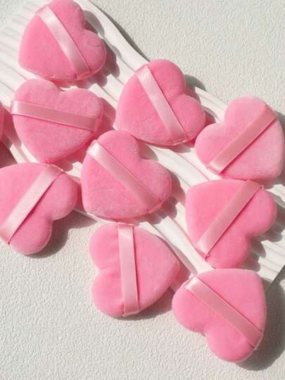 10pcs/20pcs Heart-Shaped Velvet Cotton Powder Puff, Designed For Contouring Powder Application, Suitable For All Skin Types, Affordable Price, Cute & Elegant, Makeup Accessories, Powder Puff, Makeup Sponge, Makeup Tools, Gift, Women Gift, Suitable For Wedding Season Proposal Gift