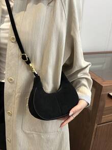 Retro Matte Solid Color Handbag, Fashionable High-End Dumpling Shape Top Handle Bag, Niche Crossbody Bag - Black - View 3