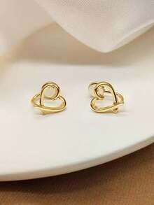 无痛蚊香夹式耳环，无需耳洞，简约百搭，通勤必备，温柔心形耳环，女士款 - 金色 - 查看 4