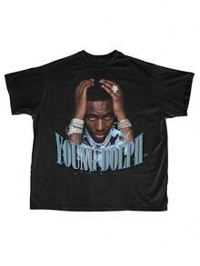 Camiseta retro con estampado vintage de 1980, manga corta, negra, 220 GSM, cómoda para todas las estaciones, para hombres y mujeres, ropa para fanáticos de la música, calidad de impresión duradera. - Negro - Ver 1