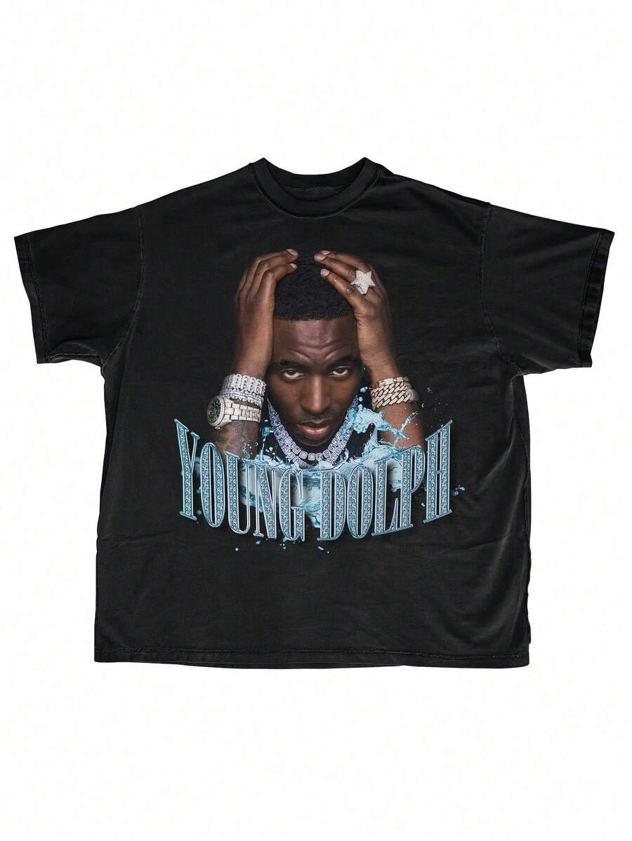 Camiseta retro con estampado vintage de 1980, manga corta, negra, 220 GSM, cómoda para todas las estaciones, para hombres y mujeres, ropa para fanáticos de la música, calidad de impresión duradera. - Negro - Ver 1