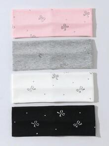 1-4件/套 时尚女士蝴蝶印花柔软防滑发带，弹性瑜伽运动发饰，多功能，适合日常佩戴、度假发带、夏季服装、旅行、生日等场合。 - 彩色 - 查看 2