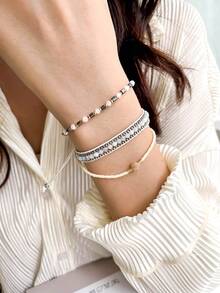 3pcs/Set Vacation Style Cute Pink Beaded Handmade Elastic Bracelets For Women - Multicolor - View 10