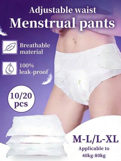 10/20pcs Adjustable Protective Underwear, Hook And Loop Design, Absorbent Panties, Menstrual Underwear, Reusable Adjustable, Protective Underwear, Super Absorbent, Disposable Panties, Fresh & Comfortable, 3D Protective Design, Sanitary Napkins, Leak-Proof, Breathable, High Absorbency, Odor Removal, Worry-Free Overnight Sleep, Leak-Proof Menstrual Underwear, Absorbent Panties, Suitable For Business Travel, Menstruation, Postpartum, Postoperative And Travel
