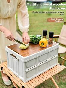 Caja de almacenamiento portátil y plegable para exteriores con tapa - Estructura de plástico resistente, múltiples compartimentos, adecuada para guardar artículos de picnic, fiestas en la puerta trasera y equipo de camping - A - Ver 2
