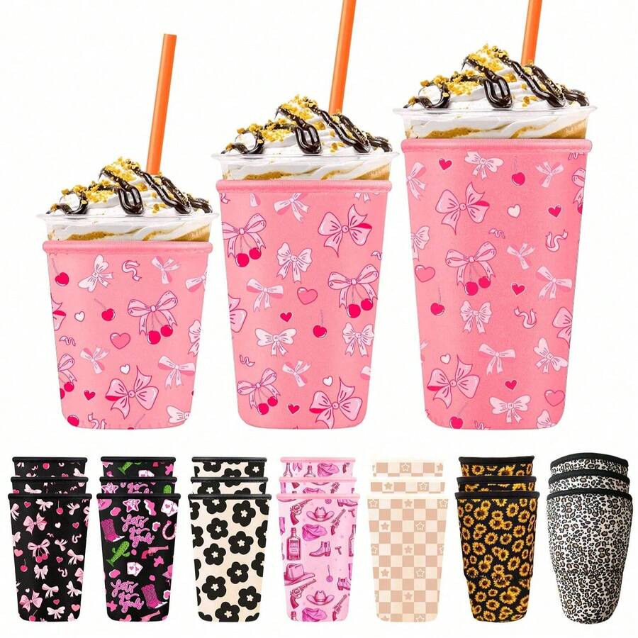 3pcs Reusable Iced Coffee & Soda Cup Sleeves, Insulated Non-Slip Nylon Material Suitable For Hot & Cold Beverages - Multicolor - View 1