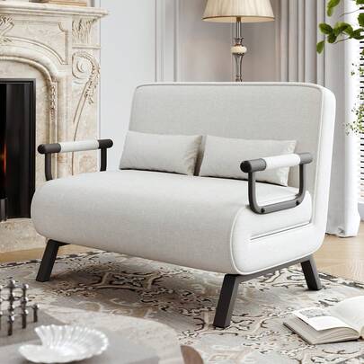 Nalupatio Convertible Folding Sofa Bed 2-Seater, Multi-Purpose Chenille Sleeper Chair With 4 Recline Positions, Transforms To Lounger/Floor Couch/Spare Bed, 150kg Load Capacity Heavy Duty Frame, Removable Machine Washable Cushion Cover, Non-Slip Feet Pads, Pet Friendly Soft Plush Fabric, Easy Assembly Compact Sofa For Studio Flats, Guest Room, Home Office, Living Room