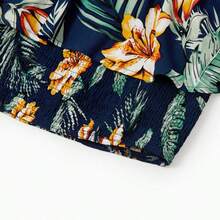 Matching Family Outfit Tropical Floral Ruffle Off Shoulder Smocking Top And Pants Set Or Short-Sleeve Shirt For Couple Summer Beach Clothes - Blue - View 7