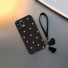 1个可爱简约UV彩绘爱心+爱心腕带全包防震手机壳，黑色 - 黑 - 查看 2