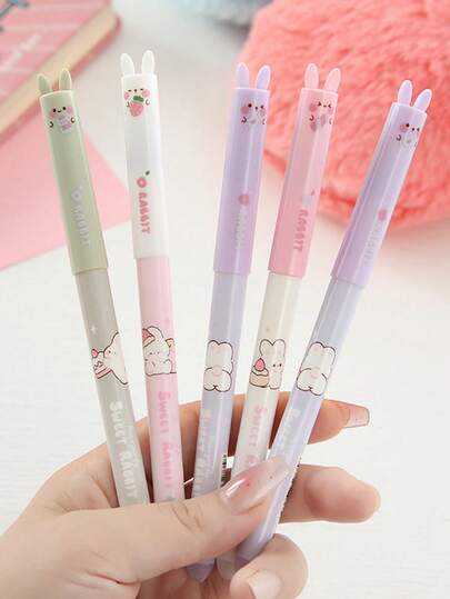 10pcs Cute Rabbit Erasable Ballpoint Pens, Blue Ink, Candy Style Cap, Suitable For Practice Writing, Creative Stationery For Elementary Students, Back To School Gift, Smooth Writing Supplies