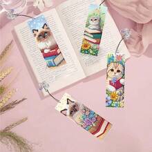 12pcs/Set DIY Diamond Painting Bookmarks - Cat Design, Multicolor Mosaic Decor - View 5