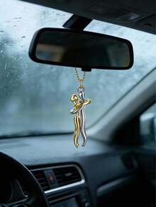 1pc Couple Hugging Car Rearview Mirror Pendant, Valentine's Day Gift, Dual-Tone Alloy Material Car Hanging Decor, Car Interior Accessory, Universal Car Interior Ornament, Romantic Couple Style Car Hanging Decor, Car Interior Decoration, Car Interior Pendant - A - View 3