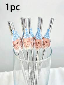 1/12/24/48pcs Customized Face Pattern Paper Straws, Personalized Face Design Straws For Party, Can Customize Age Birthday Party Face Pattern Decor Straws - Multicolor - View 14