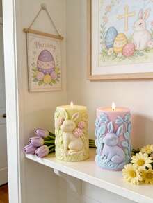 Easter Bunny Cylinder Embossed Candle Mold, Easy Release Reusable, For Beginners, DIY Scented Candle, Plaster, Resin Handcraft Tools - Easter Bunny Relief Candle Mold - View 9