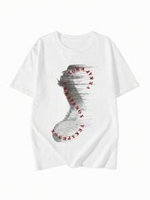 2026 Summer New Women's Round Neck Casual Loose Artistic Text Graphic Print T-Shirt, Street Fashion Versatile Student Short Sleeve Tee - White - View 5