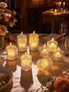 6/12 pièces Bougies électroniques transparentes à la cire petites, bougies cristal LED sans fumée pour proposition, anniversaire romantique - Multicolore - Voir 2