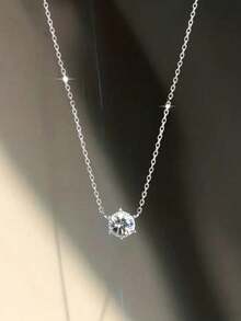 1pc S925 Sterling Silver Minimalist Cubic Zirconia Round Pendant Necklace, Versatile Delicate Choker Necklace For Women - Round - View 6